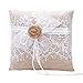 AmaJOY coussin vintage rustique en toile de jute avec dentelle pour bague de mariage 19 cm x 19 cm