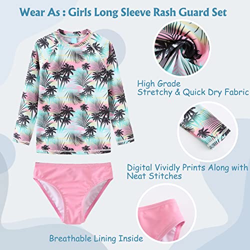 Image of Girls 3 Piece Swimsuits Set Long Sleeve Rash Guard Tankini Bathing Suits for Girls Beach Swimwear Set 3-16 Years