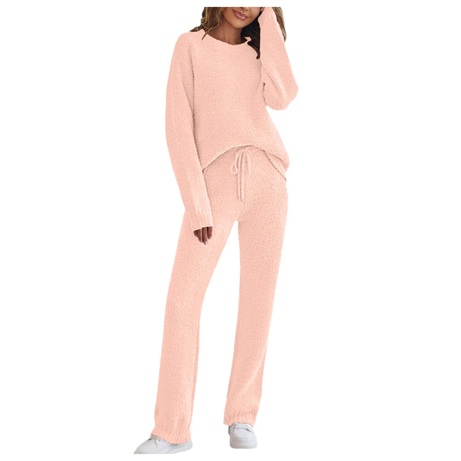 Generisch Herbst Pyjama Damen - Damen Winter Casual Home Loose Verdickte Langarm Warm Schlafanzug Set Hose Loungewear