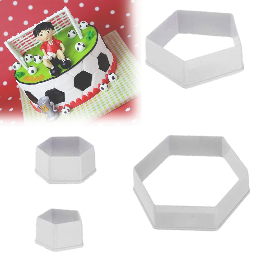 LYQNIHOB Set Di 4 Formine Per Biscotti A Forma Di Pallone Da Calcio, Esagonali, Per Creazioni In Pasta Di Zucchero E Decorazioni Di Dolci, Perfette