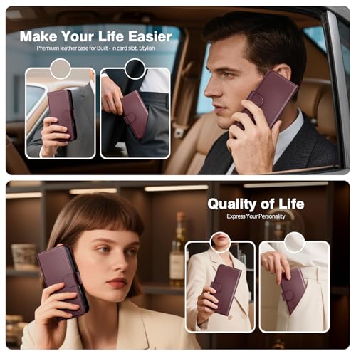 BoxCastle Magnetic 2 in 1 Detachable Compatible with Magsafe iPhone 17e / 16e Genuine Wallet Case with Card Holder,Women Men Real Leather Flip RFID Blocking Credit Card Slots Stand Cover,Wine Red by BoxCastle - Used condition - Image 6
