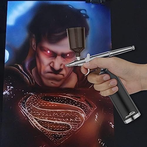 Autolock Airbrush Set 32PSI Kompressor Tragbares Airbrush Kit und wiederaufladbares manuelles Airbrush Set für Schminke, Tortendekoration, Färbemuster, Nagelkunst, Tätowierung-2 Cup