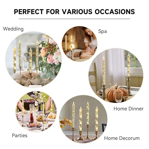 Image of Floral Candles Remote Candlesticks-10inches Timer Flickering Battery Operated Candle Chinoiserie LED Taper Candles Lights for Home Wedding Tea Party Windows Decor,3PCS-RFL