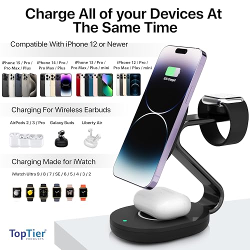 TopTier 3 in 1 Magsafe Wireless Charging Station, 20W Total,15W iPhone Max Charging, [MFI-Certified] Metal Design, iPhone Apple Watch Airpods, (Black) - Thumbnail 6