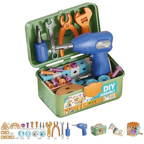 Magic Montessori Play Toolbox with Electric Drill-STEM Screw & Mosaic Puzzle Toy Set for Kids Ages 3-5, Educational Building Kit Drill, Bolts, Boards Bear Design, Toddler Learning Toys Boys and Girls Magic Montessori Play Toolbox with Electric Drill-STEM Screw & Mosaic Puzzle Toy Set for Kids Ages 3-5, Educational Building Kit Drill, Bolts, Boards Bear Design, Toddler Learning Toys Boys and Girls