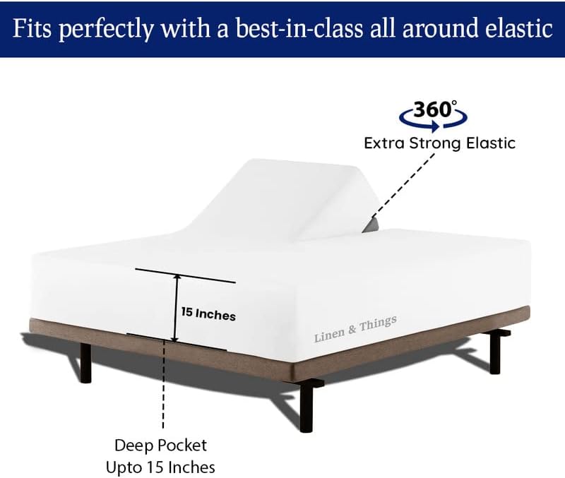 Split Top King Bed Sheet Set with 34" Split from The Split Head (Ivory Stripe, Top Split King) - 800TC Split Head Flex Top 15" Deep