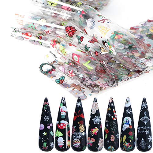 Christmas Nail Foil Transfers Stickers 10 Sheets Winter Snowman Snowflake Christmas Tree Sugar Deer Decals for Xmas Party Supplies Manicure Tips Accessories DIY Designs Decoration Kit New Year