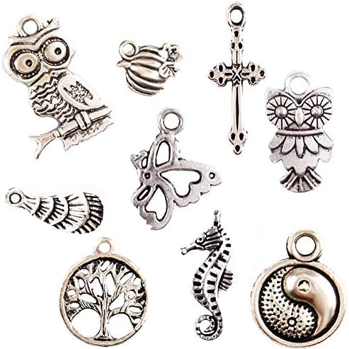 JuanYa 100 Pcs Silver Plated Mixed Charms DIY Necklace Bracelet Pendants for Jewelry Making
