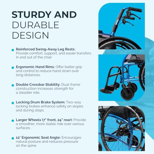 Strongback Mobility 24HD Heavy Duty Wheelchairs for Adults – Lightweight Foldable Transport Chair with Ergonomic Back Support, Portable Design and Durable Frame, 22” Seat Width, 375 lbs Capacity
