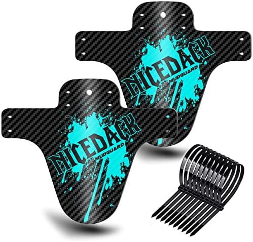 NICEDACK Bike Fender, 2PCS MTB Mud Guard Front and Rear Compatible Bicycle Mud Guard Set Downhill Mountain Bike Mudguard Fits 650B 20" 26" 27.5" 29 inch and Fat Bike(Carbon Fiber Pattern Cyan Print)
