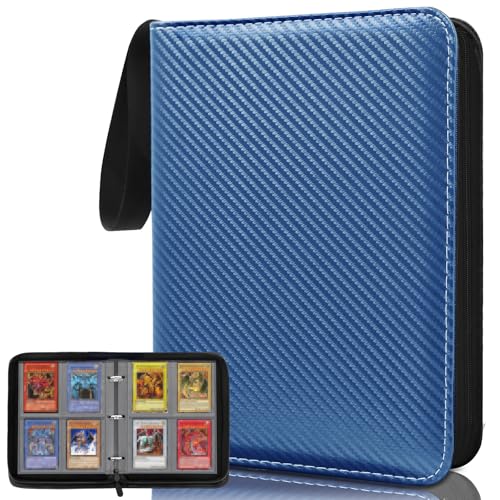 Classeur Carte 400 Pochettes, Album pour Cartes à Collectionner 50 Pages, Classeur de Carte Recto-Verso, Album de Cartes En Cuir PU, Binder Carte de Basket-Ball, Cartes de Jeu, Bleu Clair