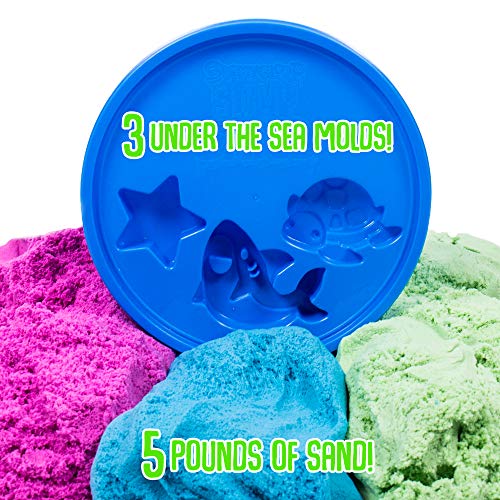 SLIMYSAND Bucket - 5 Pounds of Slimy Sand in 3 Colors (Blue, Green, Purple) - Cotton Candy Sand Play Set with 3 Molds and Reusable Bucket for Storage - Super Stretchy & Moldable Cloud Slime by SLIMYSAND - Image 4