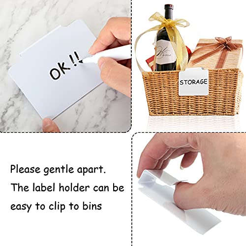 32 Pieces Basket Labels Clip Set, Include 30 Pieces Kitchen Clip Label Holder Removable Pvc Bin With 2 Pieces Chalk Marker For Basket Pantry Organization Box (White Label Clip, Black Pen) #TOP2