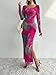 LIGHT DOT Women's Printed Off Shoulder Dress Long Sleeve Bodycon Maxi Mesh Layered Side Slit (Fuchsia,XS)