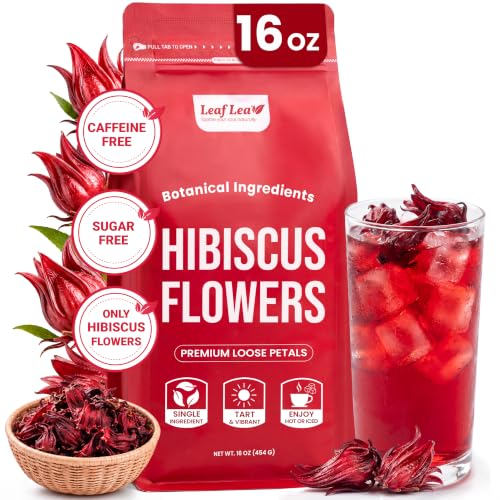 LeafLea Hibiscus Loose Leaf Tea, Caffeine-Free, 16oz, Flor de Jamaica