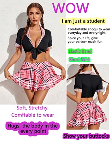Avidlove Women's Sexy Mini Skirt Pleated Elastic Waist Ruffle Sailor Skirts School Uniform Skirts Cheerleader Pink Plaid Xl #TOP2