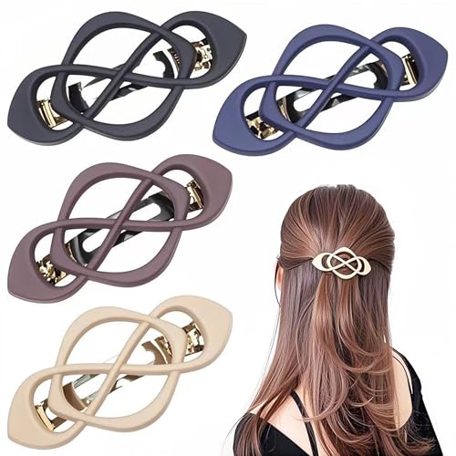 French Hair Barrettes for Women - 4 Pack Vintage Snap Hair Clips for Thick Hair, Elegant Retro Hair Accessories with Classic Design, Secure Hold Hair Clips for Women & Girls(Simple & Stylish)