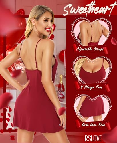 Image of RSLOVE Sleepwear for Women Lingerie Sexy Chemises Nightgown V-Neck Full Slip Dress