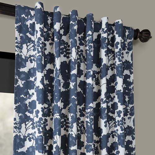 Image of HPD Half Price Drapes Printed Floral Curtains 84 Inches Long Luxury Cotton Curtains (1 Panel) Room Darkening Window Curtains for Bedroom & Living Room, 50W x 84L, Floral Blossom Blue