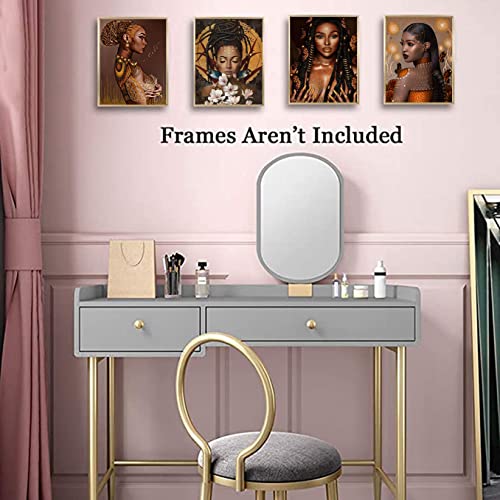 Black Girl African Woman Wall Art Aesthetic Posters, Retro Style Black Woman Ethnic Theme Canvas Art Prints For Girl Room Bedroom Home Decor, Vintage African Decoration, Set Of 4 (8”X10” Unframed) #TOP1