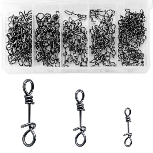 Alwonder 150-Pack/Box Fly Fishing Snaps Twist Clips, 3 Sizes Stainless Steel Quick Change Lure Snaps No Knot Clip Quick Snap Fast Snap Lure Connector for Flies Jigs Lures Fishing Clips Swivels Tackle