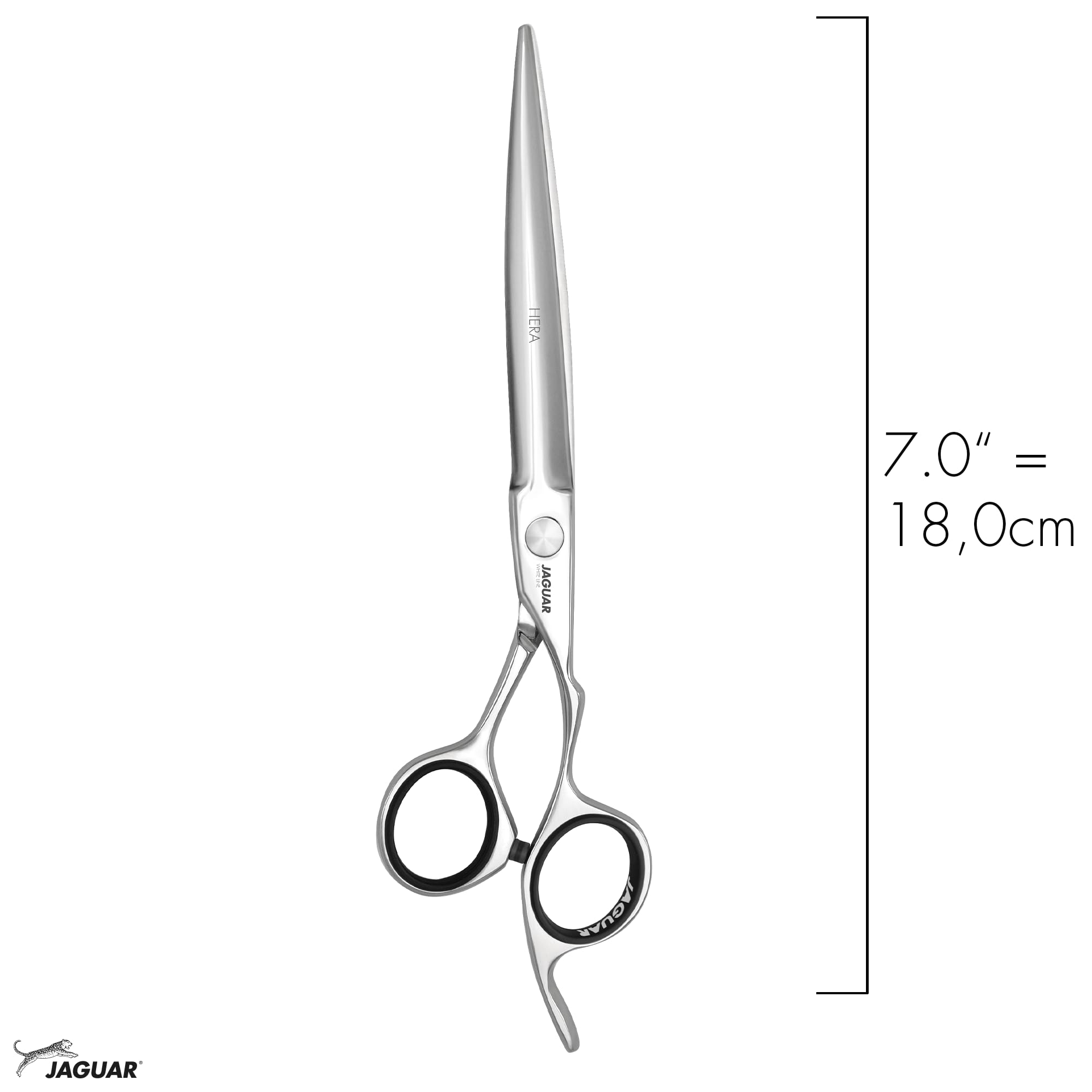 JAGUAR Haarschere HERA 7.0“ | ergonomische Griffstellung | Friseurschere im Crane-Design | angeschmiedeter Fingerhaken und abgerundetes Dolchblatt | poliert | Made in Germany