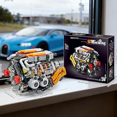 V8 Engine Model Kit that Runs, Build Your Own Visible Car Motor W16 Building Set, 16-Cylinder with Rechargeable Motor, Physical Science Experiment Toy for Adults & Hobbyists 14+(1063 PCS)
