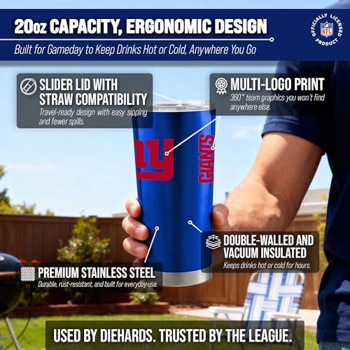Image of New York Giants NFL 20oz Stainless Steel Insulated Tumbler, Slider Lid
