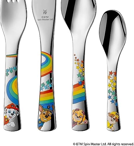 WMF Paw Patrol 4-częściowy zestaw sztućców dla dzieci ze stali nierdzewnej, sztućce dla dzieci od 3 lat, polerowana Cromargan, nadaje się do mycia w z