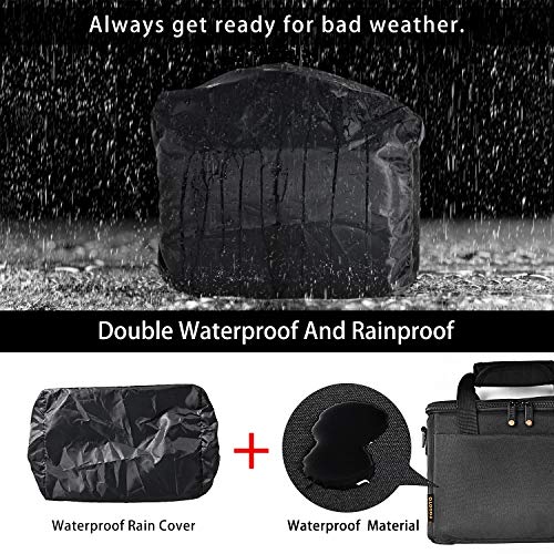 Fosoto Padded Camera Case With Extra Rain Cover Compatible For Canon Eos Rebel T3I T5 T6 4000D Sl2 Nikon B500 D3400 Panasonic Lumix Fz80 Dslr Slr Camera Lens (Black) #TOP6