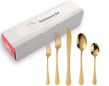Kitchen Utensils Set,Kitchen Starter Set,20 Piece Stainless Steel Cutlery Set Flatware Set Tableware Dinnerware Steak Fork Spoon, Service for 4-Golden
