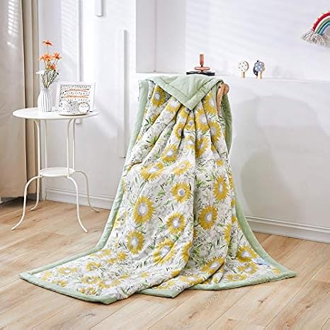 Quilted Bedspread Single Double King Size, Chickwin Printed Coverlets Lightweight Microfiber Comforter Easy Care Sofa Blanket Throw for All Season (sunflower,180x220cm)