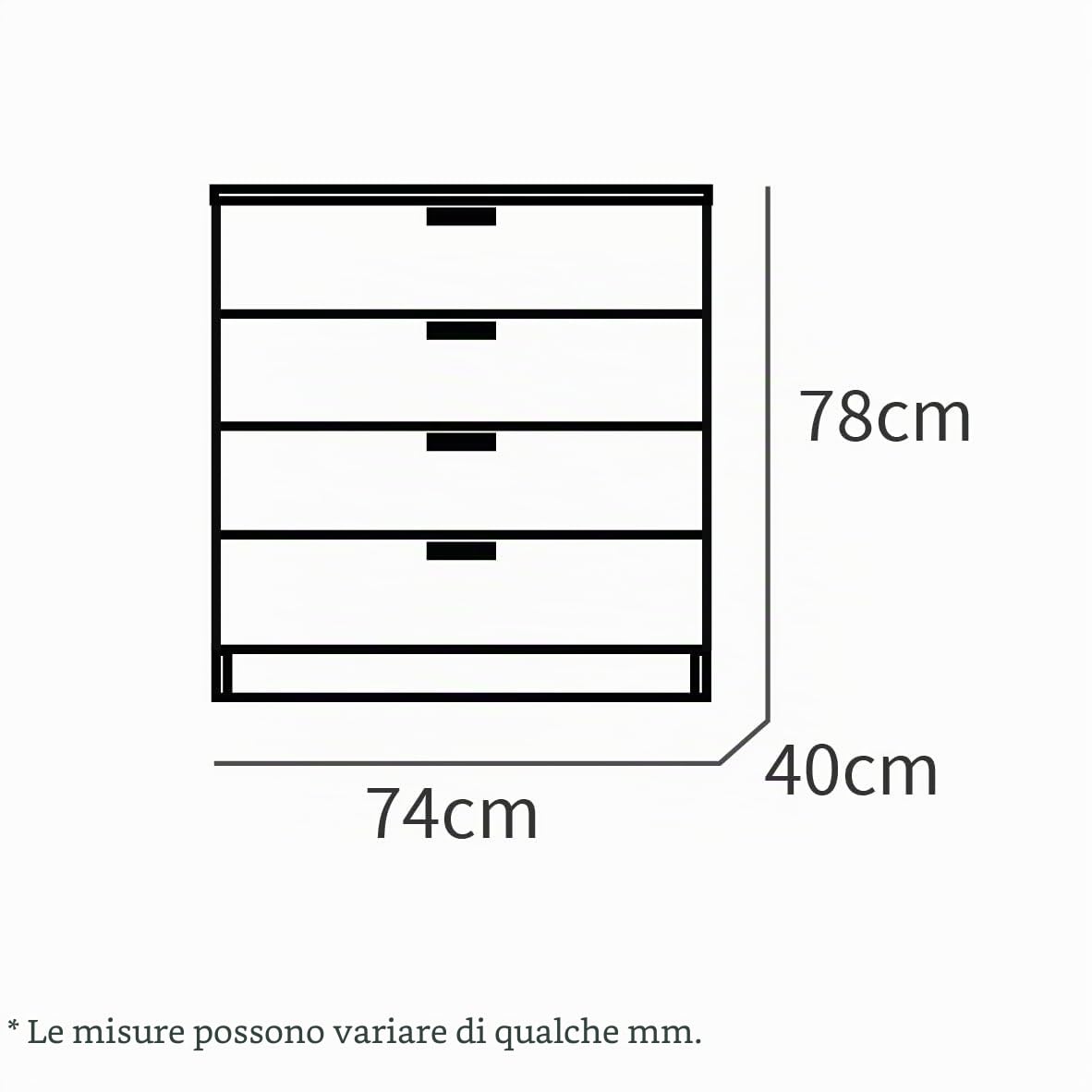 Muebles Pitarch | Comò 4 Cassetti Guide Metalliche, Comò per Camere, Bianco e Rovere Cambrian, 78x74x40 cm (altezza x larghezza x profondità), Collezione Tibet