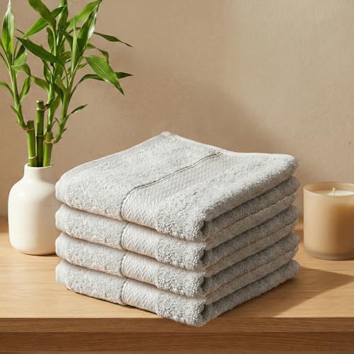 Earthy Fables Bamboo Hand Towel 40x60 cm, 600 GSM Bamboo Towel for Men & Women, Ultra Soft, Highly Absorbent, Quick Dry, Skin-Friendly & Odor Resistant, Set of 4, Ash Grey