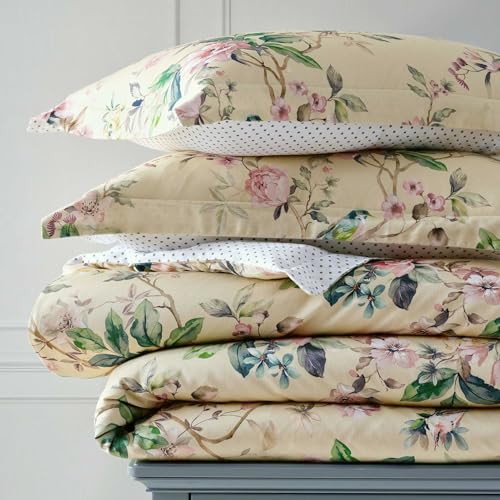 Image of Martha Stewart - King Comforter Set, 100% Silky Smooth Cotton Sateen Floral Bedding for Year Round Comfort, 3 Piece Bed Set with Matching Pillowcases (Songbird Yellow)