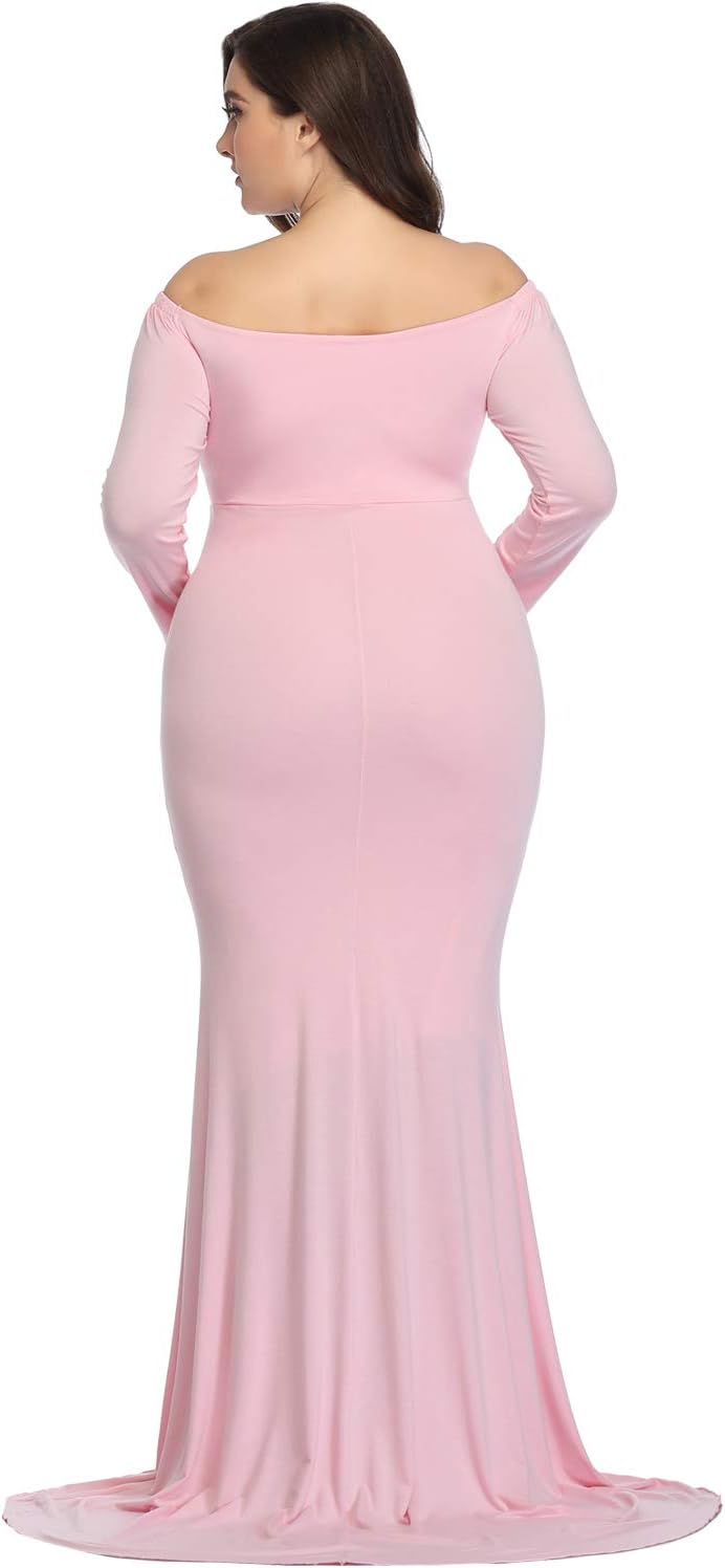 YnimioAOX Maternity Photoshoot Dress Long Sleeve Elegant Maxi Photography Dress Slim Stretchy Gowns - Image 4