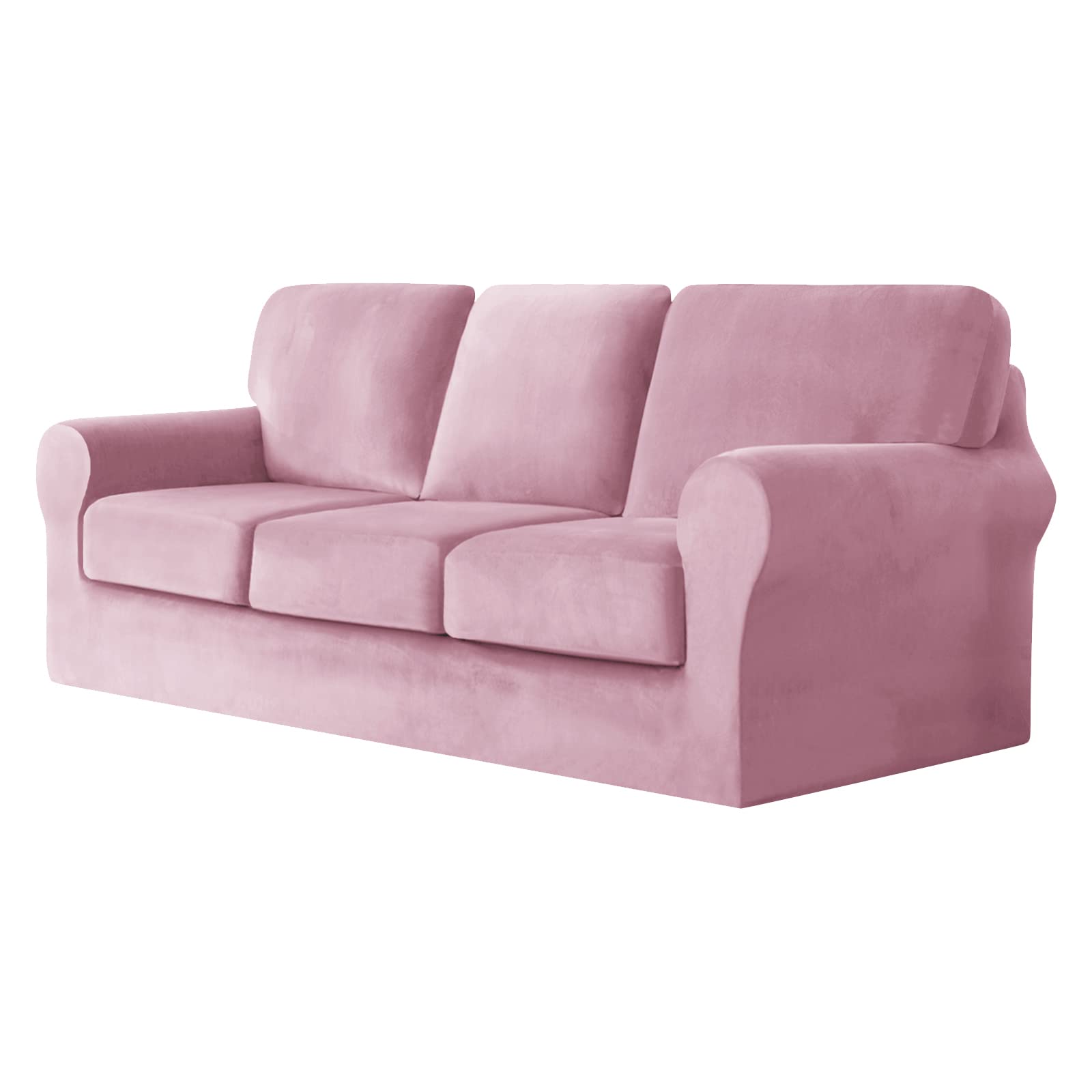SYLC Sofa Cover with Separate Seat Cushions and Backrests Stretch Velvet Sofa Slipcover Couch Covers Furniture Protector Split Combined (Pink,Large 3-Seat Set 7 PCS) — image 1
