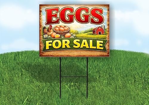 Eggs For Sale Rustic Double Sided 18x24 in. Yard Road Sign w/Stand