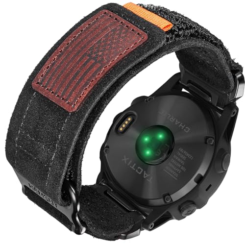 Bracelet militaire 26mm en cuir suédé souple ultra résistant pour montre Garmin Enduro