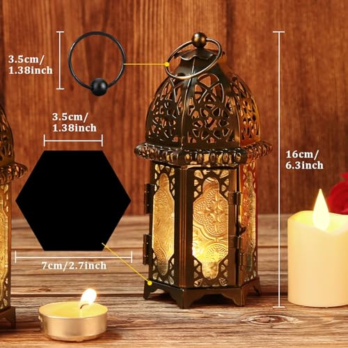 IMAGE Kerzenlaterne 4 Stück Hängende Laterne Metall Kerzenhalter mit Glasscheiben Deko für Weihnachten Hochzeit Garten Balkon, schwarz – Bild 3