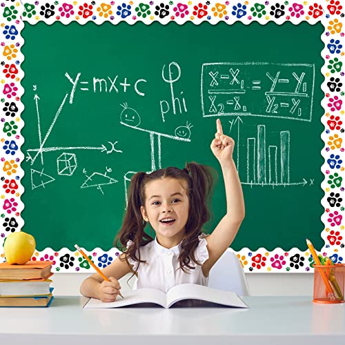 Eaasty 69 Feet Colorful Paw Print Bulletin Board Borders Scalloped Rolled Border Trim Design Animal Print Paper For Teachers School Classroom Chalkboard Bulletin Board Office School Home Wall Decor #TOP4