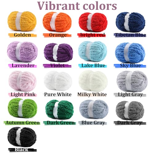 Image of 8 Pack Chunky Chenille Yarn #10 for Hand Knitting - Super Bulky Chunky Knit Blanket Yarns, Jumbo Big Thick Chunky Yarns for Crocheting (8, Pure White & Avocado Green)