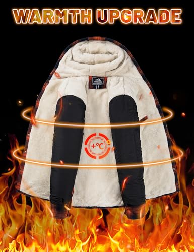 MAGNIVIT Mens Flannel Jacket Sherpa Fleece Lined Plaid Jackets Shirt Thick Snap Button Flannel Hoodie Cotton Winter Shacket3