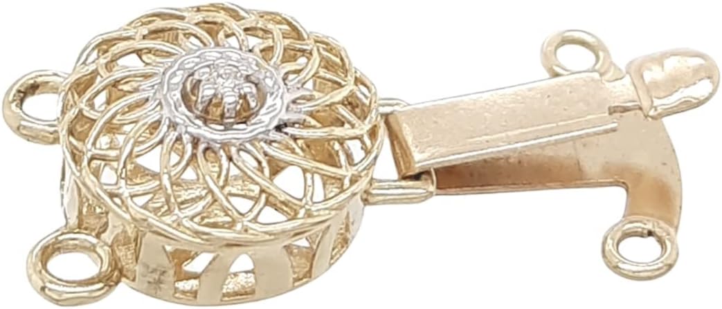 11MM 14K Solid Yellow Gold Diamond-Set 1pt Filigree Round Safety Clasp, 2-Strand for Pearl and Gemstone Strands by CRAFT WIRE