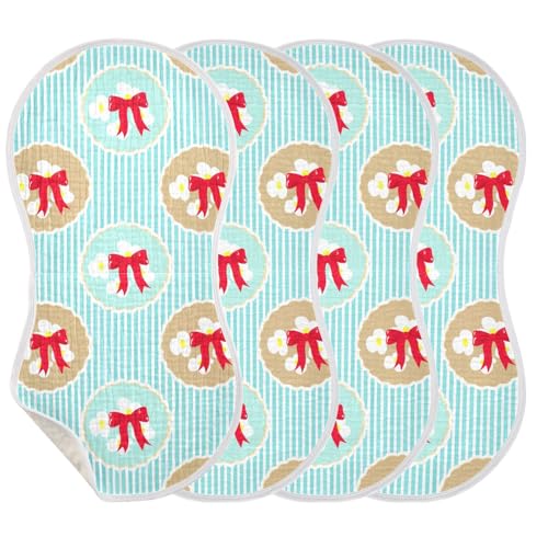 4 Pack Baby Burp Cloths, Soft Absorbent Burping Cloths for Babies, Cotton Milk Spit Up Rags, Large Size for Newborns, Baby Boys and Girls (Red Bow Floral Wreath)