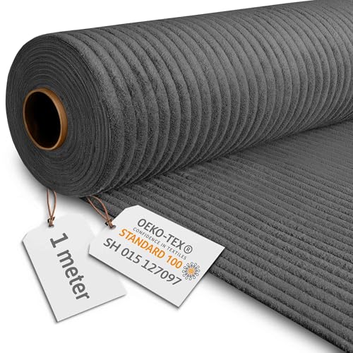 DreamRoots Tela de Pana de 380 g/m² de peso - Tela Pana de 140 cm de ancho - Tela Tapiceria Pana - Tejido de Pana Granite Gray 1M