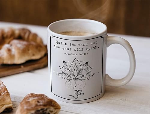 Miniatura 4 de TJ Originals Buddha Quotes Quiet the Mind and the Soul Shall Speak Regalos para ella  Taza de cerámica de 11 oz  Regalos de paz interior para mujer