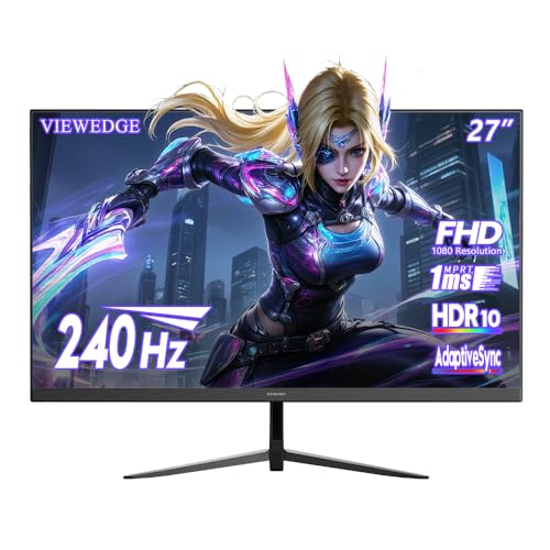 Image of Viewedge Gaming Monitor 27 inch 240 Hz 1ms FHD 1920x1080 Computer Monitor | 100% sRGB HDR10 HDMI x 2 & DP x 1 Port, Blue Light Filter, Support AdaptiveSync and Wall Mount