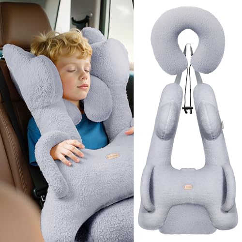 FLORICH Kids Travel Pillow, Car Sleeping Travel Pillow for Kids, Removable H-Shaped Pillow for Adults and Children to Support Head and Body Road Trips with Neck Pillow and Blanket (Grey) by FLORICH - Used condition - US$26.84