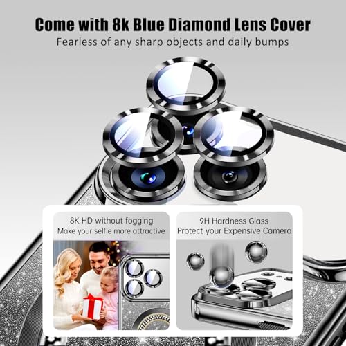 Image of Misscase for iPhone 17 Pro Max Magnetic Glitter Case Compatible with MagSafe,Full Protection Slim Shockproof Anti-Scratch Case with Camera Lens Protector Plating Bling Dust-Proof Net Black